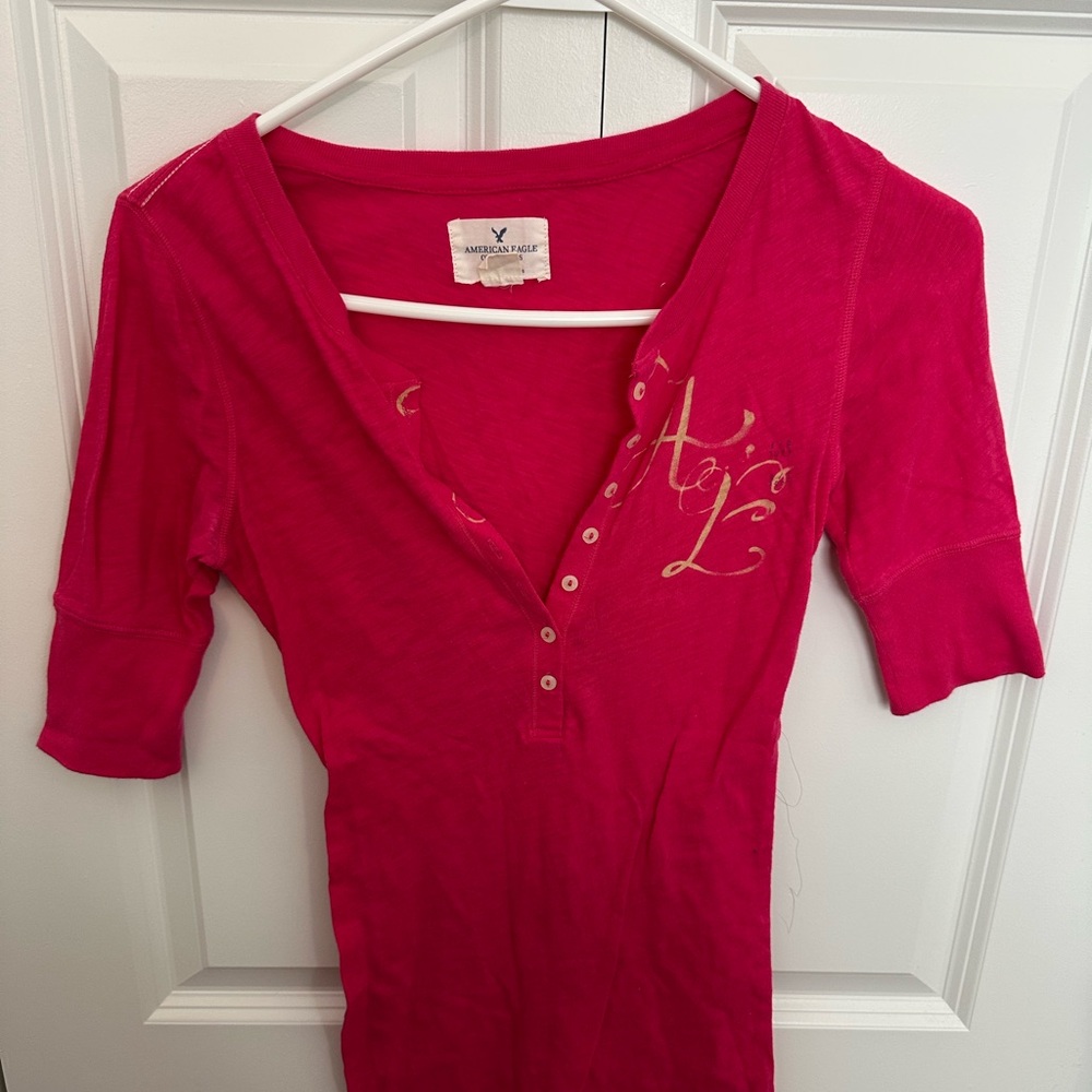 Y2K Vintage American Eagle Outfitters Fuchsia / Magenta Top 3/4 sleeve